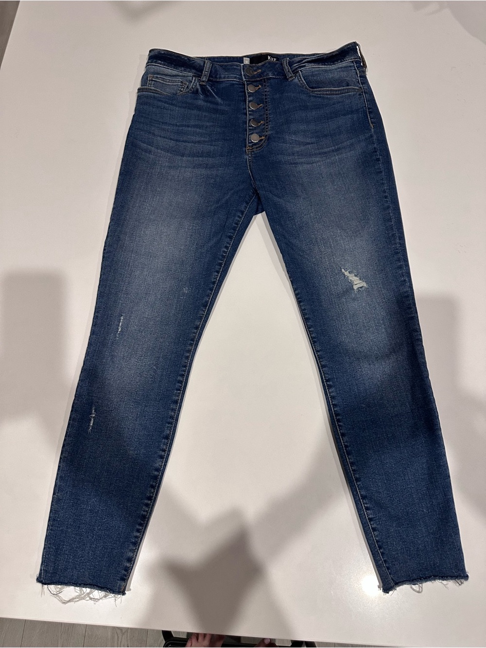 KUT112 - KUT from the Kloth Button Fly Raw Hem Distressed Jeans Size 12